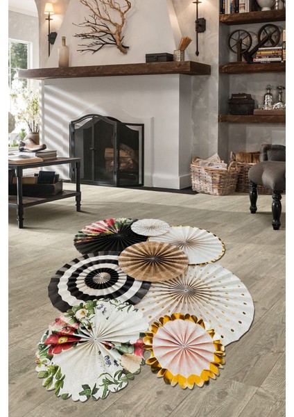 Esta Daire Motifli Lazer Kesim Halı (Makinada Yıkanabilir Kaymaz Dot Taban) - ES1154