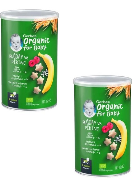 Organik Pirinçli, Buğdaylı, Muzlu ve Ahududulu Bebek Atıştırmalığı 35 gr x 2 Adet