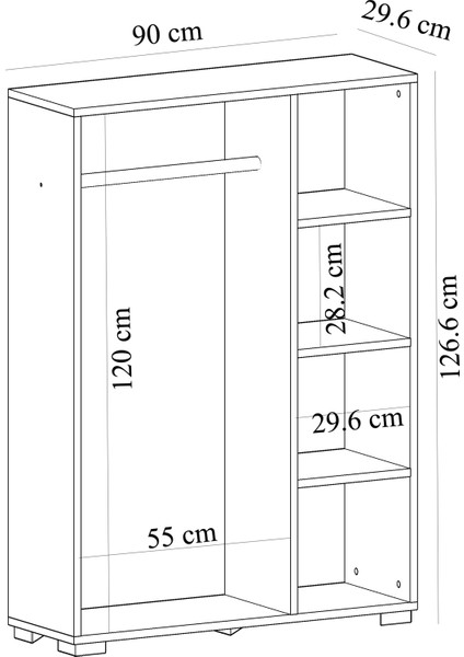 Demonte Dekor Açık Gardırop 4 Raflı, Ahşap Askılık Pro Mini Gardırop Beyaz-Beyaz