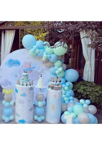 Pastel Mavi-Mint Yeşili-Gri Balon 60 Adet + 5 Mt. Balon Zinciri