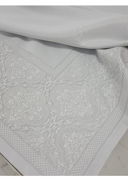 Roma Lüx Jakar Kumaş Gri Masa Örtüsü Dikdörtgen 160x320 cm - 1105