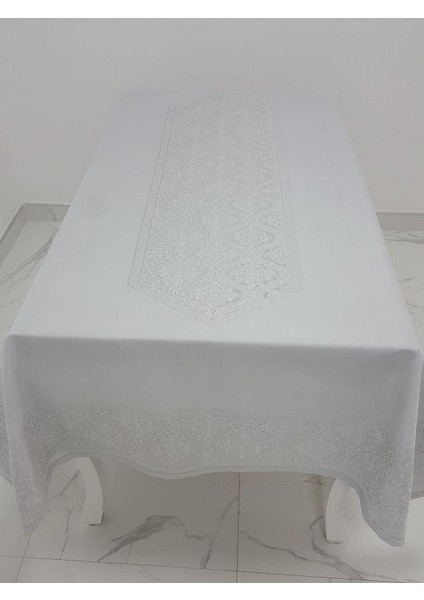 Roma Lüx Jakar Kumaş Gri Masa Örtüsü Dikdörtgen 160x320 cm - 1105