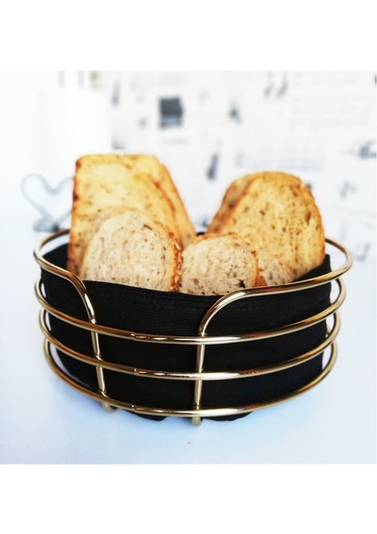 Saye Gold Metal Yuvarlak Ekmek Sepeti