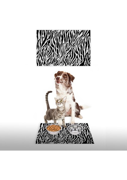 Water Food Kedi Köpek Zebra Desenli Dijital Baskılı 35X50 Dekoratif Çok Amaçlı Mama Altlığı Mama Paspası