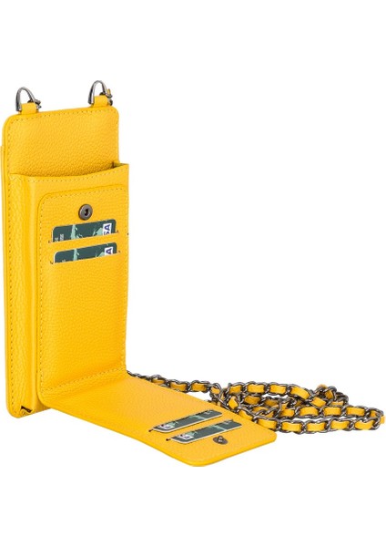 Reina 6.9 Inch Uyumlu Deri Kılıf Cüzdan Askılı FL12 Sarı