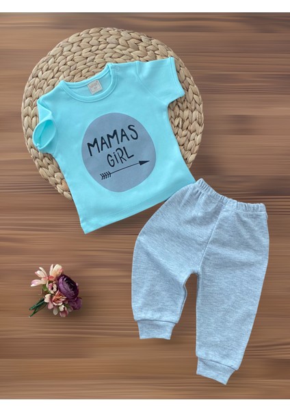 Neşeli Bebeklerimiz Mamas Girl Baskılı Kısa Kollu Penye Takım Yeşil