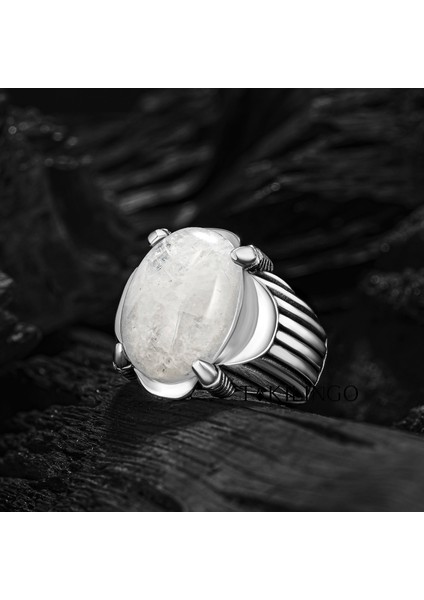 Pençeli Ay Taşı Usta Işi 925 Ayar Gümüş Erkek Yüzük