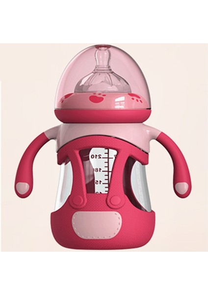 Yüksek Borosilikat Cam Bebek Şişesi Silikon Kollu, Kapasite: 240ML (Kırmızı) (Yurt Dışından)