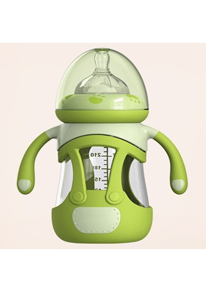 Yüksek Borosilikat Cam Bebek Şişesi Silikon Kollu, Kapasite: 240ML (Yeşil) (Yurt Dışından)