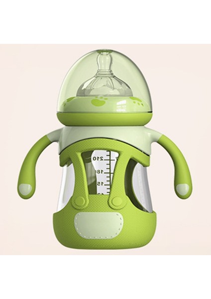 Yüksek Borosilikat Cam Bebek Şişesi Silikon Kollu, Kapasite: 240ML (Yeşil) (Yurt Dışından)