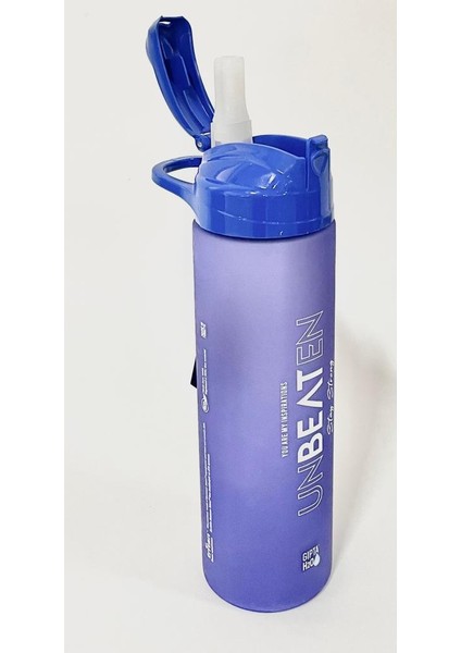 Mavi Unbeaten Tritan Boyalı Desenli Pipetli Matara 600ML