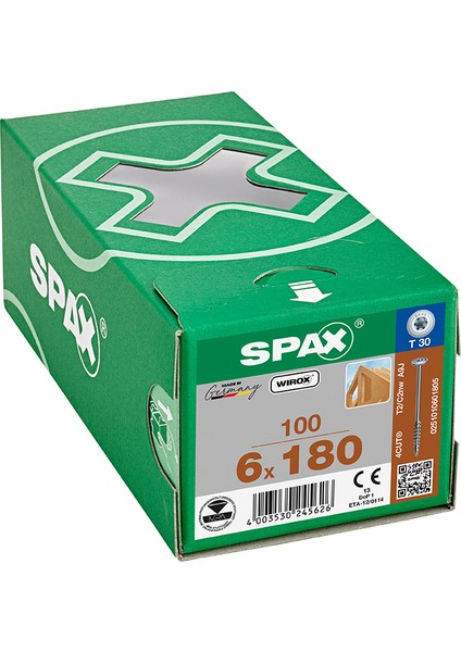 Ahşap Konstrüksiyon Vidasıhı.force 6 x 180 mm 100'lü Yarım Dişli Pul Başlı