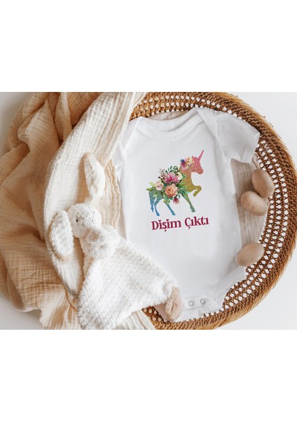 Dişim Çıktı Yazılı Kısa Kol Zıbın Unicorn