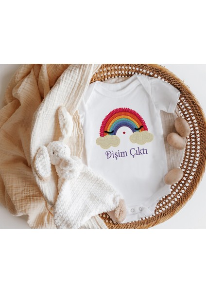 Dişim Çıktı Yazılı Kısa Kol Zıbın Gökkuşağı