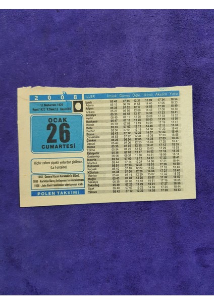 26 Ocak 2008 Takvim Yaprağı - Nostaljik Koleksiyonluk Takvim Yaprağı A