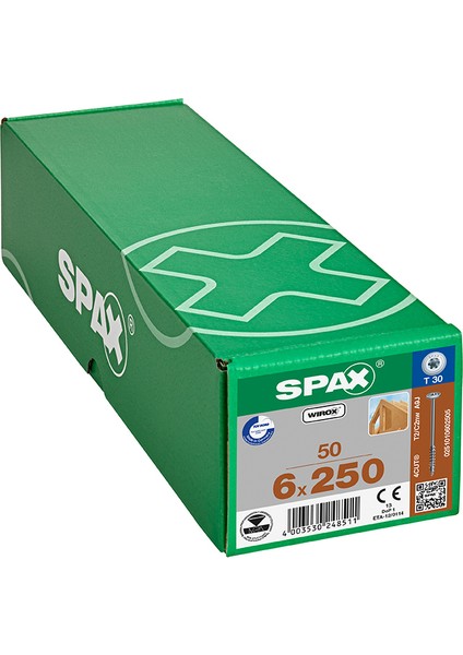 Ahşap Konstrüksiyon Vidasıhı.force 6 x 250 mm 50'li Yarım Dişli Pul Başlı