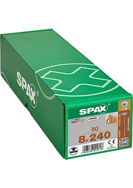 Ahşap Konstrüksiyon Vidasıhı.force 8 x 240 mm 50'li Yarım Dişli Pul Başlı