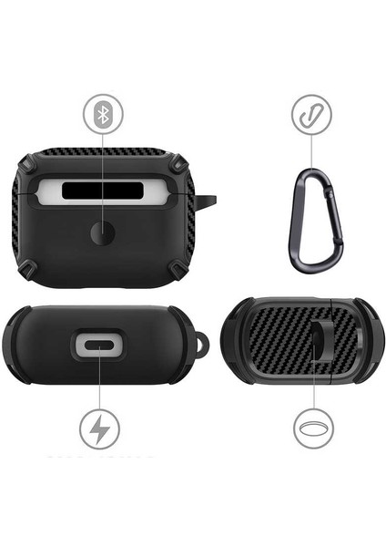 Apple Airpods Pro Kılıf Darbe Emici Mükemmel Karbonfiber Doku Kapak