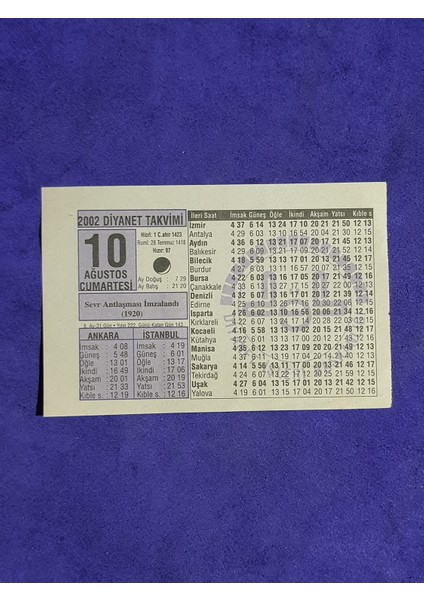 10 Ağustos 2002 Takvim Yaprağı - Nostalji Koleksiyonluk Takvim Yaprağı A