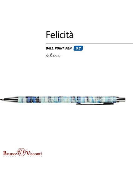 Bruno Visconti "Felicita" Tükenmez Kalem -Mavi- 0.7 Mm. Kutulu-Metal Gövde (Noktalar)