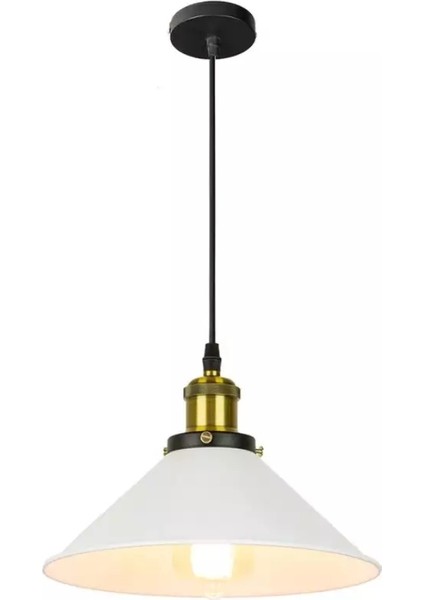retro,vintage mutfak,oda,cafe,oteller için beyaz 1xe27 metal sarkıt avize çap:28cm