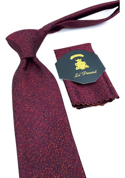 Bordo Kum Desen Mendilli Klasik Kravat KK10929