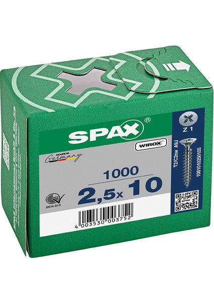 Sunta Vidası 25 x 10 mm 1000'li Tam Dişli Havşa Başlı Wırox Kaplama