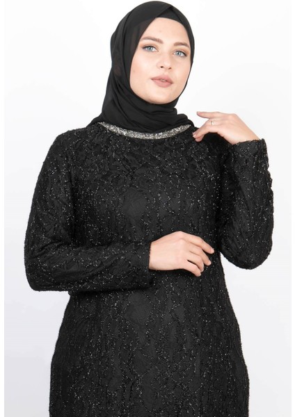 Taş Işleme Detaylı Simli Abiye Siyah MDA2167 fiyatları