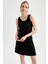 Askılı Basic Beli Büzgülü Relax Fit Mini Yazlık %100 Pamuk Elbise T8056AZ21SM 1
