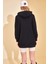 XUDE Siyah Baskılı Kapüşonlu Uzun Oversize Sweatshirt 2YSK8-10132-02