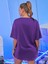 Kadın Mor Oversize T-Shirt Ön Lazer Kelebek Baskılı Tişört 2