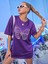 Kadın Mor Oversize T-Shirt Ön Lazer Kelebek Baskılı Tişört 3