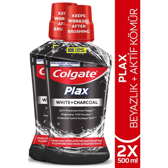 Colgate Plax Beyazlık + Aktif Kömür Beyazlatıcı Ağız Bakım Suyu 500 ml x 2 Adet