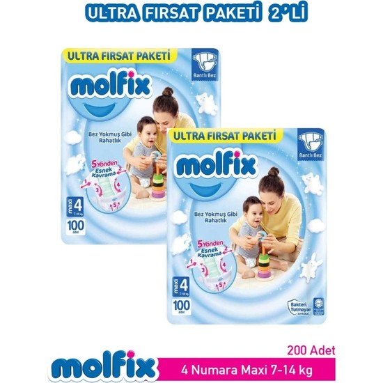 Molfix 3D 4 Beden Maxi 200 Adet Ultra Fırsat Paketi