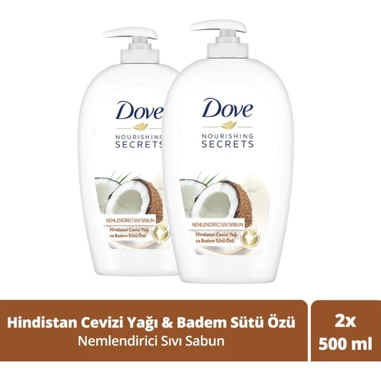 Dove Nemlendirici Sıvı Sabun Hindistan Cevizi Yağı ve Badem Sütü Özü 500 ml X2 Adet