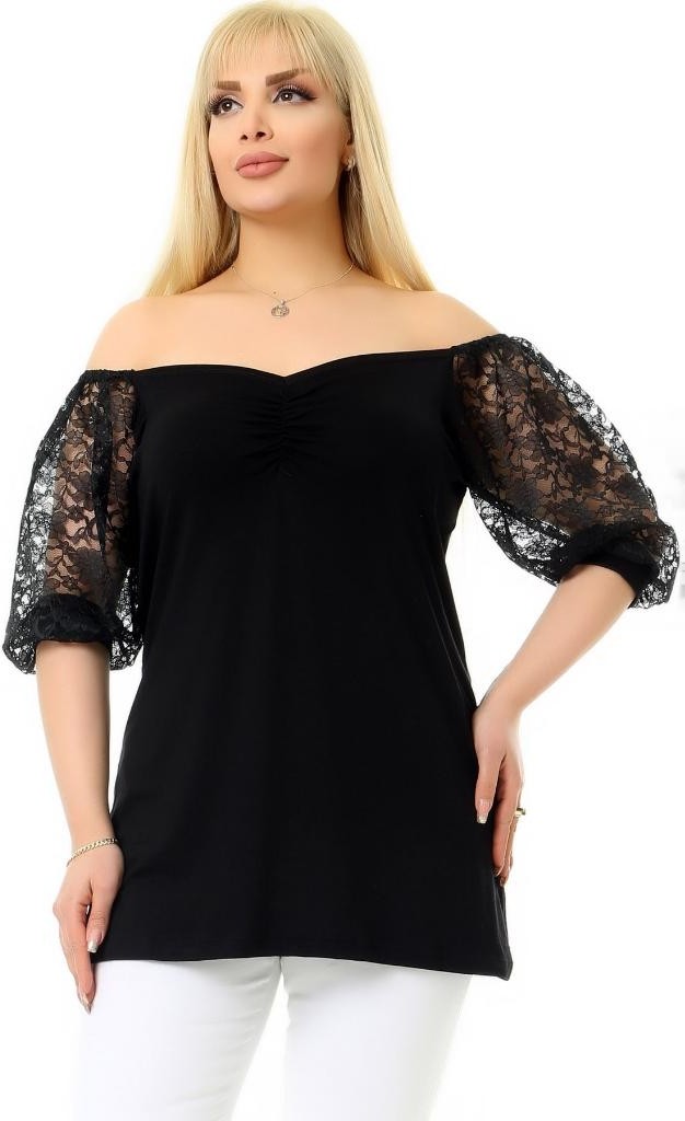 Kheos Güpür Dantel Yarım Kol Madonna V Yaka Rahat Dökümlü ve Cool Tunik görsel 2