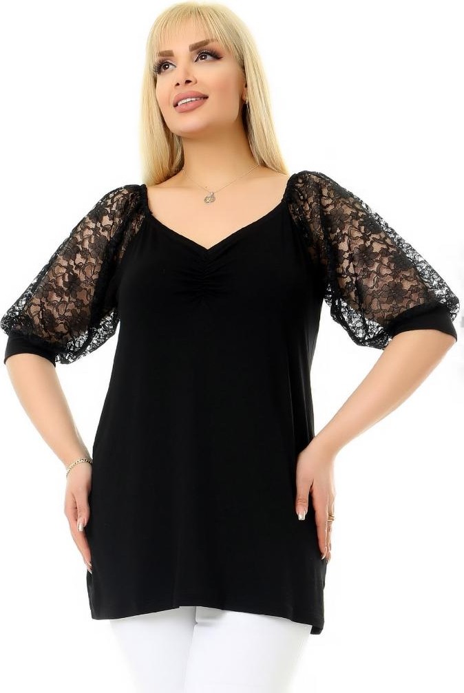 Kheos Güpür Dantel Yarım Kol Madonna V Yaka Rahat Dökümlü ve Cool Tunik görsel 5