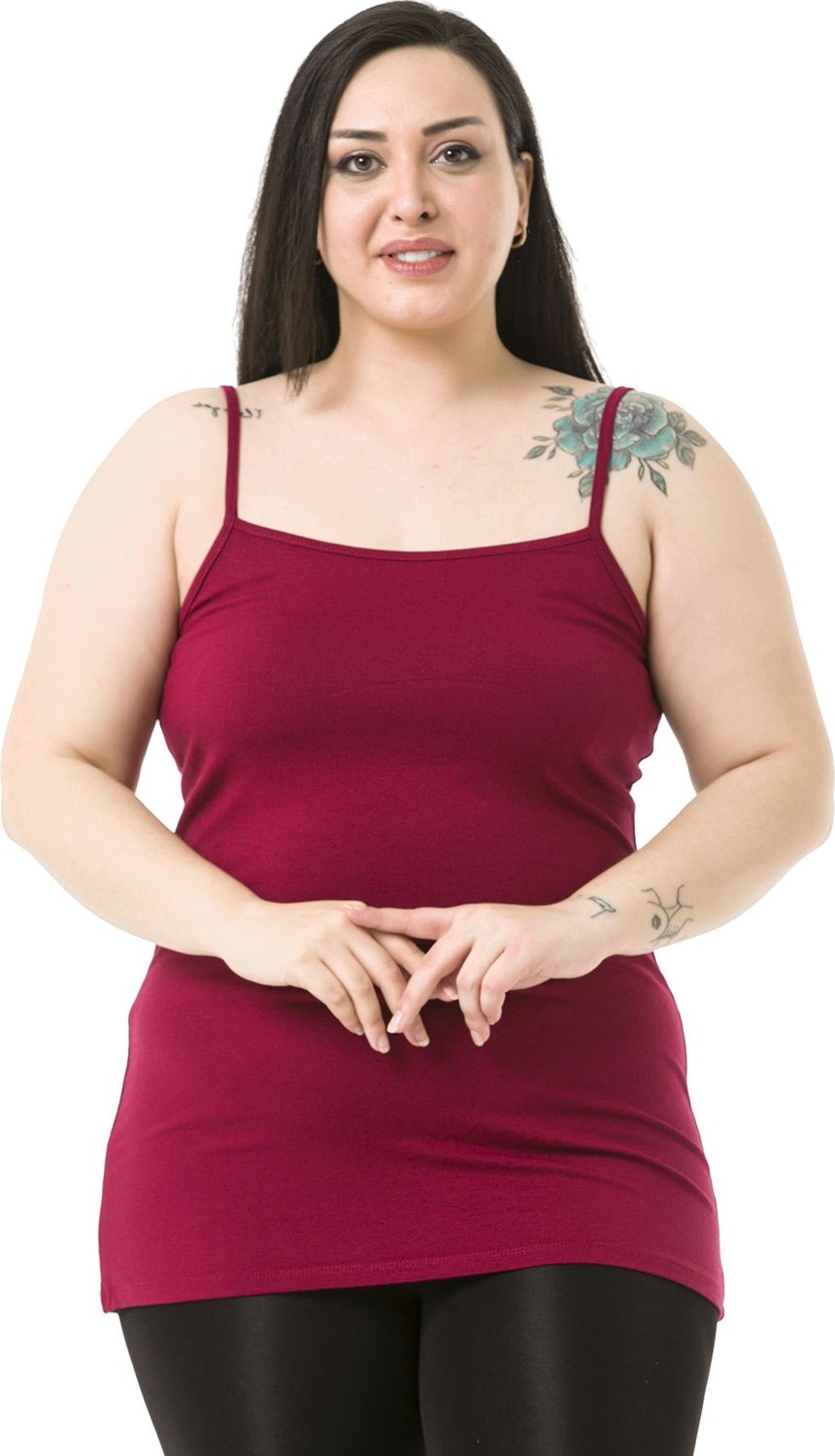 Disentis Modest Büyük Beden Ip Askılı Viskon Bordo Body