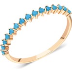 Fasek Gold Gümüş Yüzük - 0.30 CT Firuze Taşlı Yarım Tur Gümüş Yüzük-925 Ayar Kadın Hediyelik Rose Gümüş Yüzük
