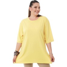 Siyezen Büyük Beden Yırtmaçlı Basic T-Shirt Sarı