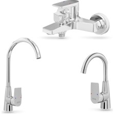 E.C.A Dalia 3'lü Batarya Seti: Banyo - Lavabo[Kuğu Boru] - Eviye Bataryası |1021881183S1K