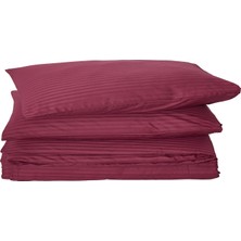 Komfort Home Tek Kişilik Çizgili Pamuk Saten Nevresim Seti / Bordo