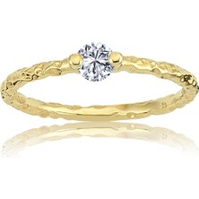 Fasek Gold Tektaş Altın Yüzük - 14 Ayar Altın 0.25 Karat Zirkon Taşlı Minimal Tek Taş Kadın Yüzük