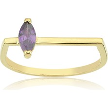 Fasek Gold Tektaş Altın Yüzük - 14 Ayar Altın Çizgi 0.20 Karat Ametist Taşlı Minimal Yüzük - Eşe, Sevgiliye