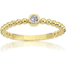 Fasek Gold Tektaş Altın Yüzük - 14 Ayar Altın Güverseli 0.20 Karat Zirkon Taşlı Minimal Yüzük