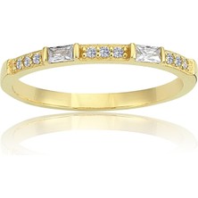 Fasek Gold Baget Altın Yüzük - 14 Ayar Sıralı 0.25 Karat Zirkon Taşlı Altın Yüzük - Eşe, Sevgiliye, Anneye
