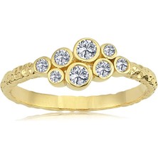 Fasek Gold Altın Yüzük - 14 Ayar Altın Dövme Zirkon Taşlı Yüzük - Eşe, Sevgiliye Hediyelik Altın Yüzük