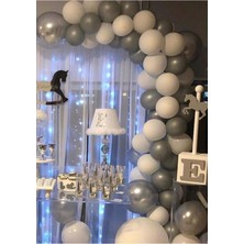 Best Parti Pastel Gri Beyaz Balon 100 Adet + 5 Mt. Balon Zinciri