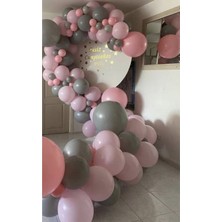 Best Parti Pastel Gri Pembe Balon 70 Adet + 5 Mt. Balon Zinciri