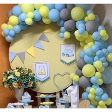Best Parti Pastel Mavi-Sarı- Gri Balon 50 Adet + 5 Mt. Balon Zinciri